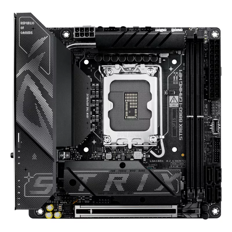 Motherboard ASUS ROG STRIX B860-I GAMING WIFI — Intel B860, LGA 1851, mini ITX, 2× DDR5 DIMM (up to 128 GB), Wi‑Fi 7, 2.5Gb LAN