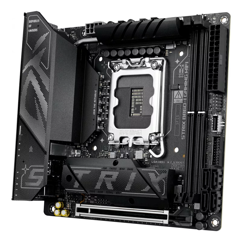 Motherboard ASUS ROG STRIX B860-I GAMING WIFI — Intel B860, LGA 1851, mini ITX, 2× DDR5 DIMM (up to 128 GB), Wi‑Fi 7, 2.5Gb LAN