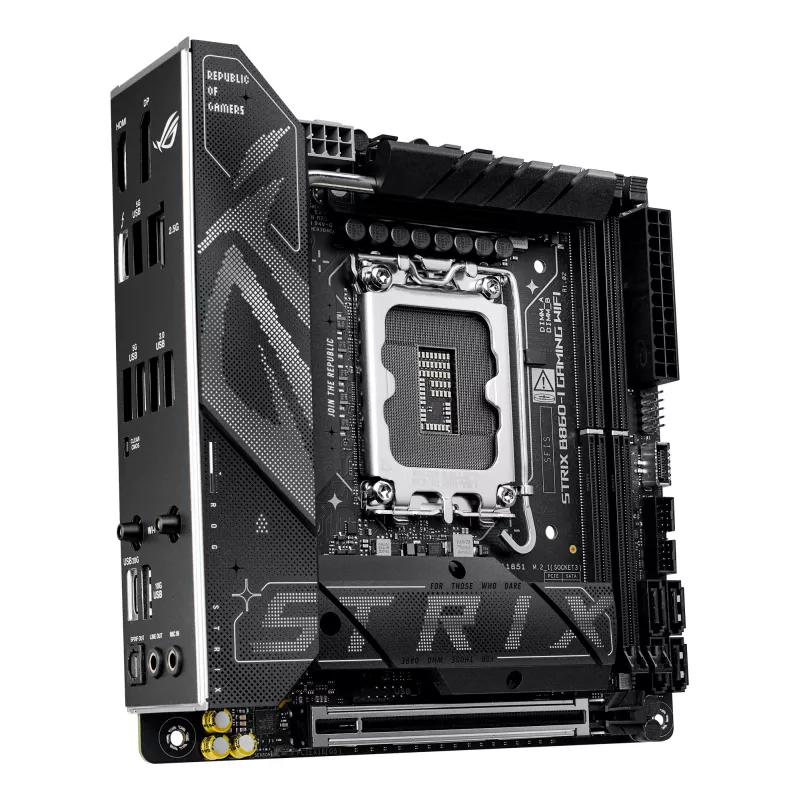 Motherboard ASUS ROG STRIX B860-I GAMING WIFI — Intel B860, LGA 1851, mini ITX, 2× DDR5 DIMM (up to 128 GB), Wi‑Fi 7, 2.5Gb LAN