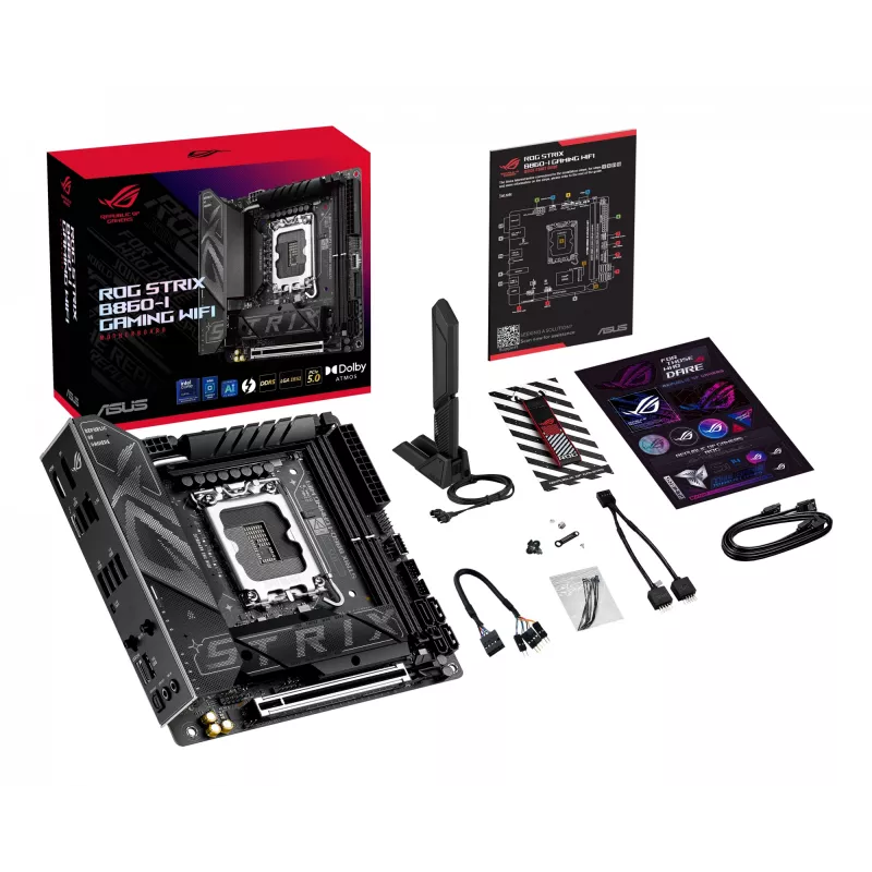 Motherboard ASUS ROG STRIX B860-I GAMING WIFI — Intel B860, LGA 1851, mini ITX, 2× DDR5 DIMM (up to 128 GB), Wi‑Fi 7, 2.5Gb LAN