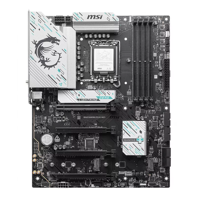 Motherboard MSI B860 GAMING PLUS WIFI — Intel B860, LGA 1851, ATX, DDR5, 4x DIMM, 3x M.2, Wi‑Fi 7, 5GbE