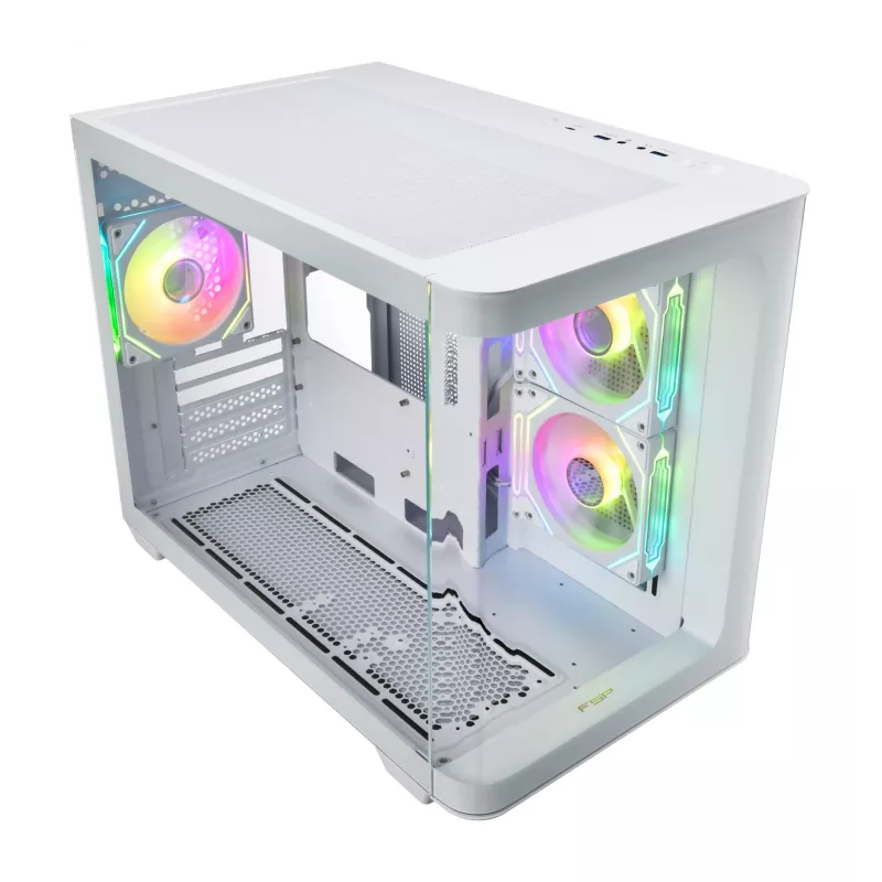 FSP S380-WA Case Mini Tower mITX, mATX White ARGB, Micro Tower, PC, White, micro ATX, Mini-ITX, SPCC, Tempered glass, Gaming