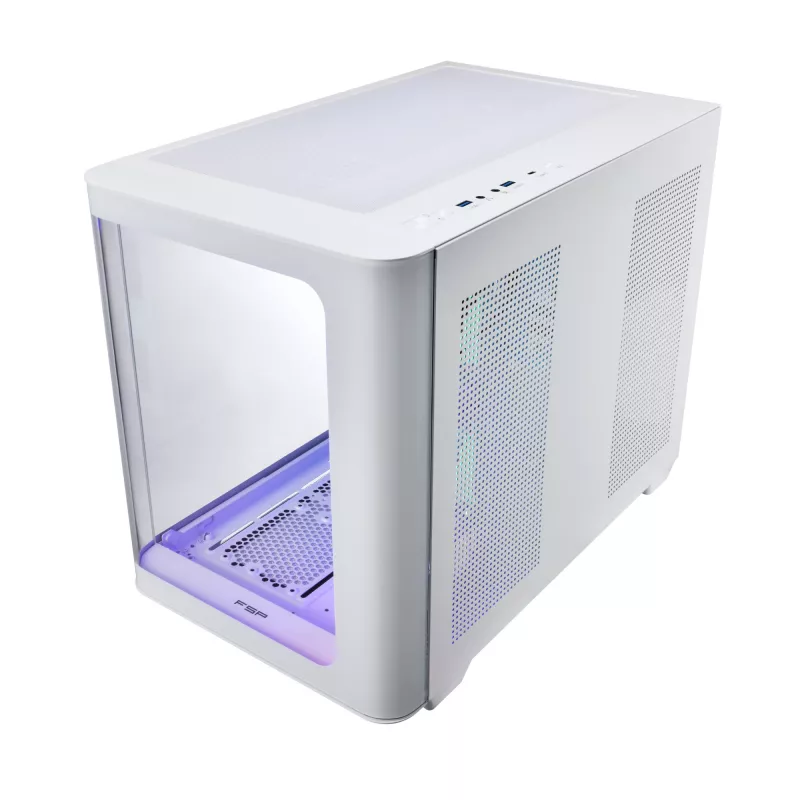 FSP S380-WA Case Mini Tower mITX, mATX White ARGB, Micro Tower, PC, White, micro ATX, Mini-ITX, SPCC, Tempered glass, Gaming