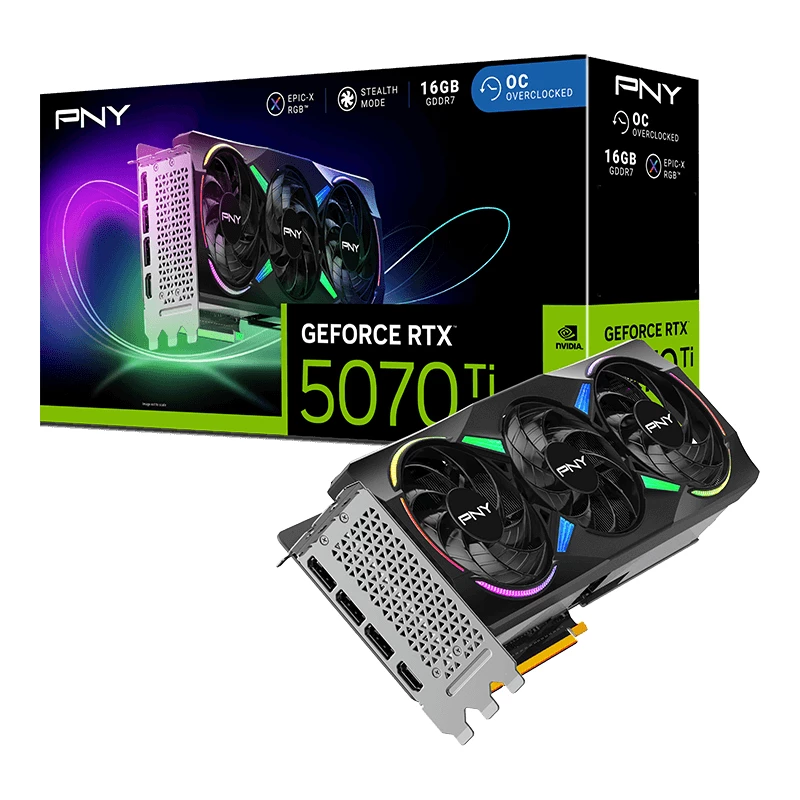 PNY GeForce RTX 5070 Ti 16GB ARGB Overclocked Triple Fan - 16GB GDDR7 - DisplayPort 2.1b / HDMI 2.1b