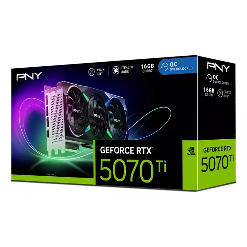 PNY GeForce RTX 5070 Ti 16GB ARGB Overclocked Triple Fan - 16GB GDDR7 - DisplayPort 2.1b / HDMI 2.1b