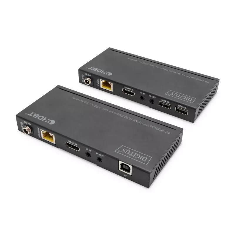 DIGITUS HDBaseT KVM Extender Set. 150m 4K/60Hz. USB 2.0. PoC. IR. black