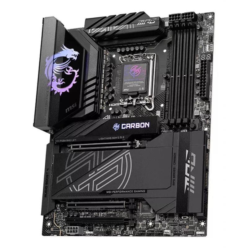 Motherboard MSI MPG Z890 CARBON WIFI ATX — Intel LGA1851, Z890, DDR5, 4x DIMM, 5x M.2, Wi‑Fi 7, 2.5Gb LAN