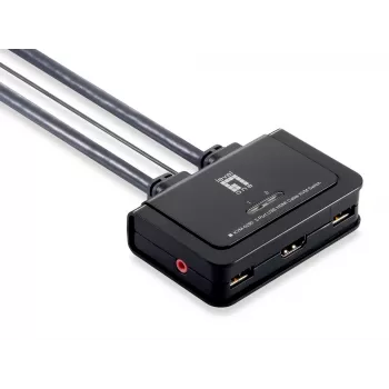LevelOne 2-Port USB HDMI Cable KVM Switch, 1920 x 1200 pixels, Black, Grey