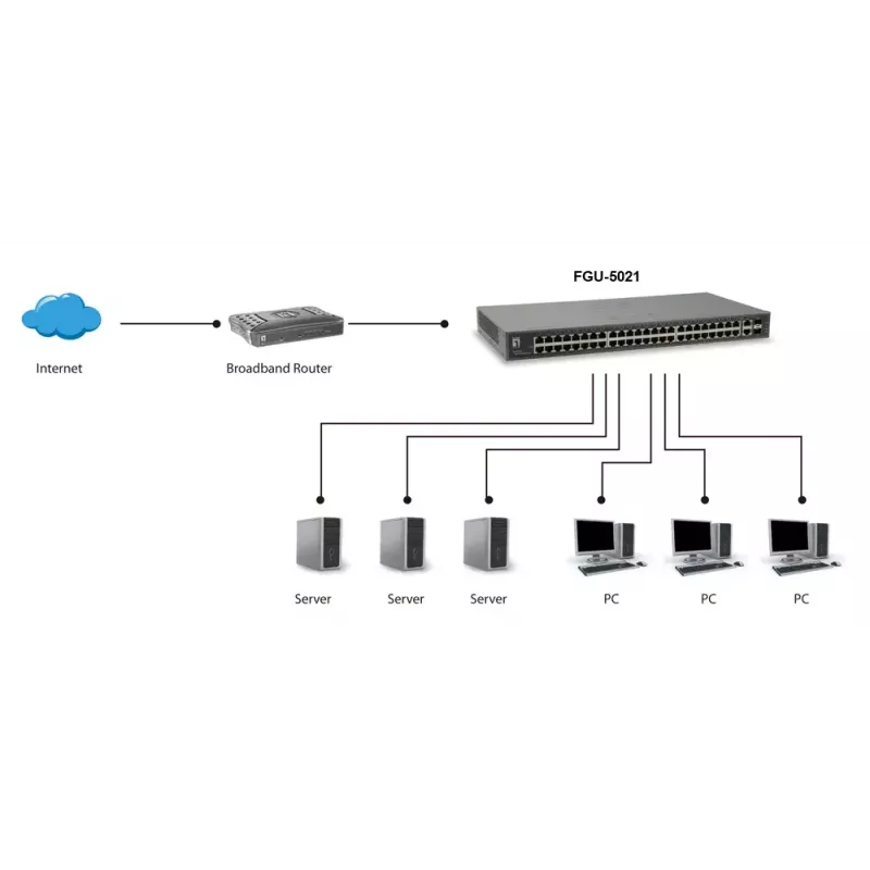 LevelOne 50-Port Fast Ethernet Switch, 2 x Gigabit SFP/RJ45 Combo