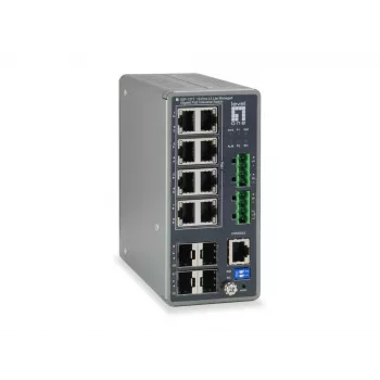 LevelOne TURING 12-Port L3 Lite Managed Gigabit Industrial Switch, 8 PoE Outputs, 240W, 802.3at/af PoE, 4 x SFP, -40°C to 75°C