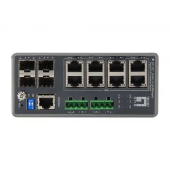 LevelOne TURING 12-Port L3 Lite Managed Gigabit Industrial Switch, 8 PoE Outputs, 240W, 802.3at/af PoE, 4 x SFP, -40°C to 75°C