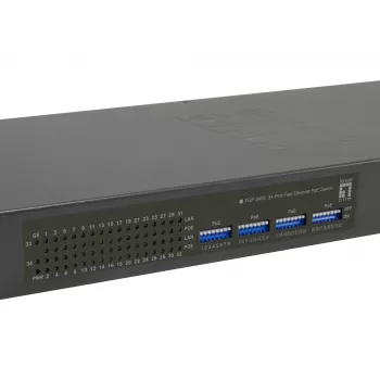 LevelOne 34-Port Fast Ethernet PoE Switch, 802.3at/af PoE, 32 PoE Outputs, 2 x Gigabit RJ45, 380W