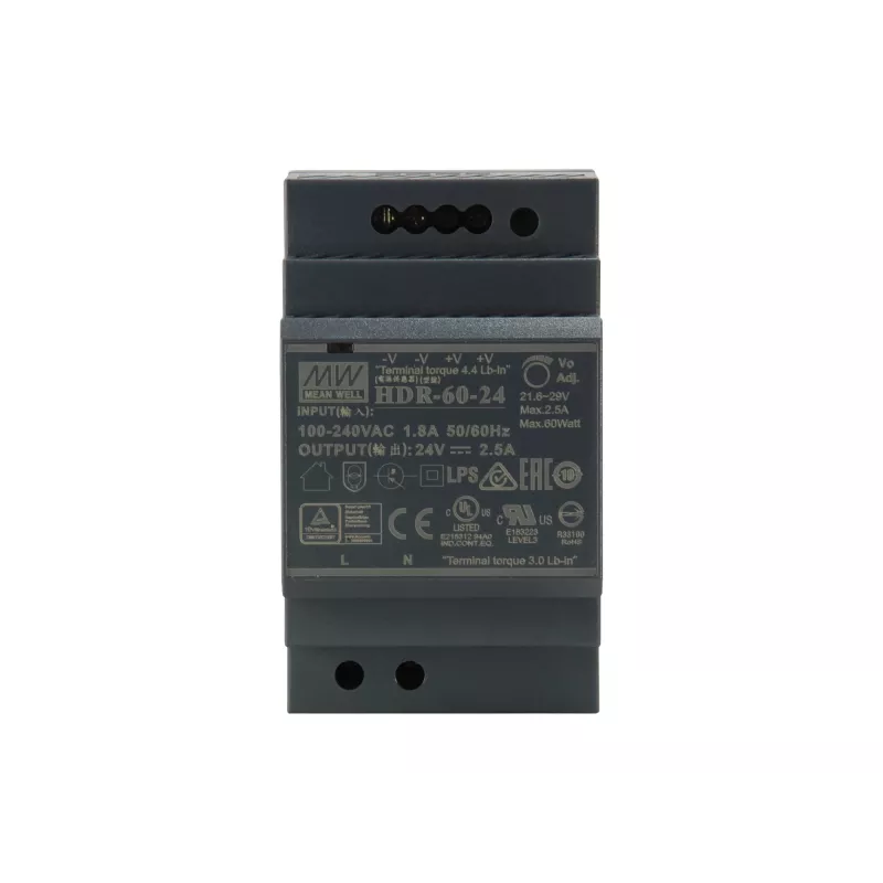 LevelOne 24V DC Industrial Power Supply, 60W, DIN-Rail