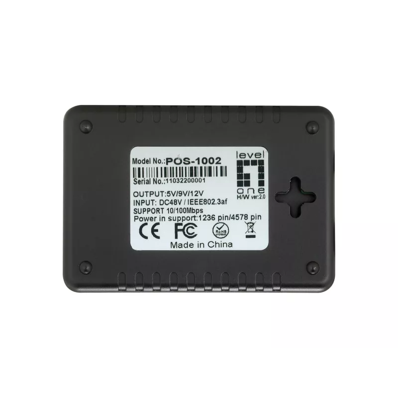 LevelOne Fast Ethernet PoE Splitter, 802.3af PoE, 5-12V DC Output