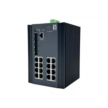 LevelOne 20-Port L2 Plus Managed Gigabit Industrial Switch, 16x 1GbE RJ45, 4x 1/2.5GbE SFP, DIN-Rail, -40°C to 80°C