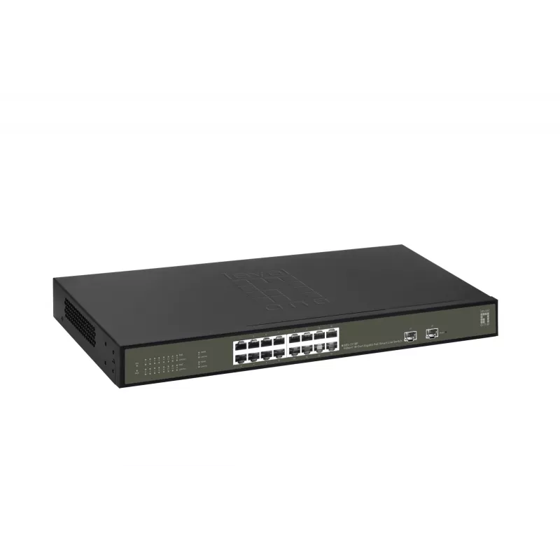 LevelOne Hilbert 18-Port Gigabit PoE Smart Lite Switch, 16 PoE Outputs, 2 x Gigabit SFP, 802.3at/af PoE, 230W PoE Power Budget