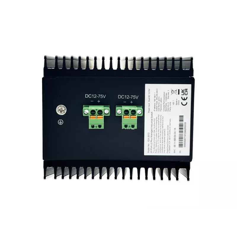LevelOne 20-Port L2 Plus Managed Industrial Switch, 8 x 1GbE RJ45, 8 x 1GbE SFP, 4 x 1/2.5/10GbE SFP+, DIN-Rail, -40°C to 80°C
