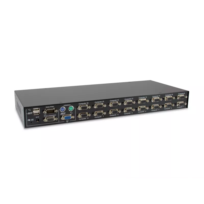 LevelOne 16-Port PS/2-USB VGA KVM Switch, 2048 x 1536 pixels, Rack mounting, 1U, Black