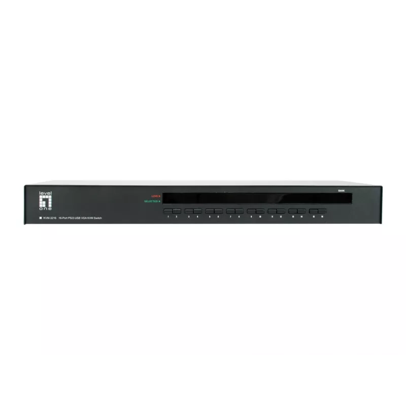 LevelOne 16-Port PS/2-USB VGA KVM Switch, 2048 x 1536 pixels, Rack mounting, 1U, Black