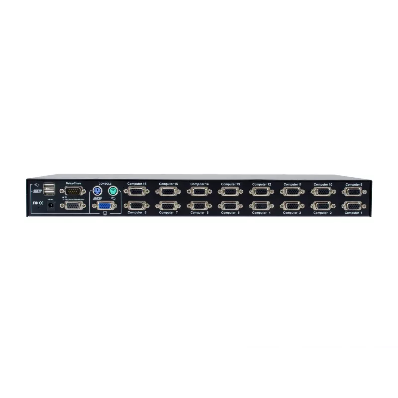 LevelOne 16-Port PS/2-USB VGA KVM Switch, 2048 x 1536 pixels, Rack mounting, 1U, Black