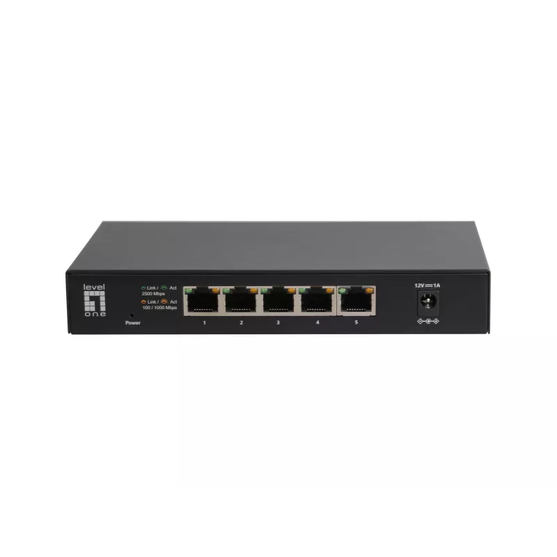 5-Port Unmanaged 2.5G Ethernet Switch LEVELONE GEU-0525 — 5× 2.5G RJ-45, unmanaged, 25 Gbit/s switching, wall-mountable
