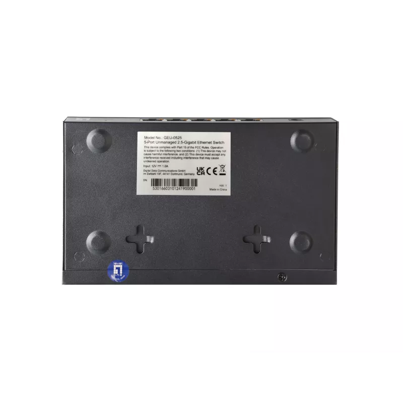 5-Port Unmanaged 2.5G Ethernet Switch LEVELONE GEU-0525 — 5× 2.5G RJ-45, unmanaged, 25 Gbit/s switching, wall-mountable