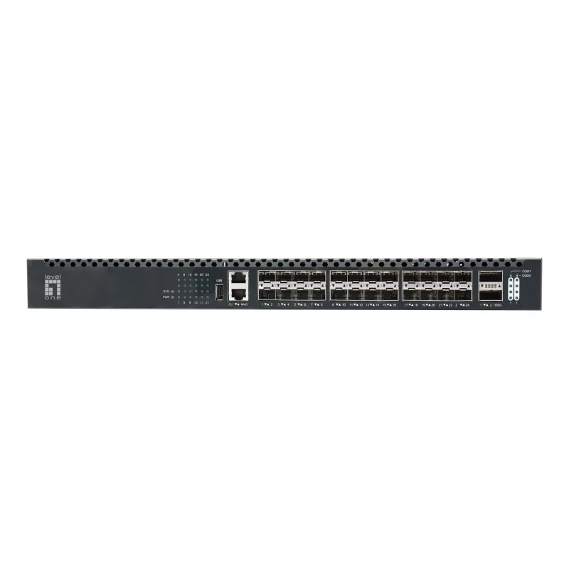 LevelOne 26-Port L3 Managed TOR Fiber Switch, 24x 1/10GbE SFP+, 2x 40/100GbE QSFP28, Hot-Swap Redundant Power Supply
