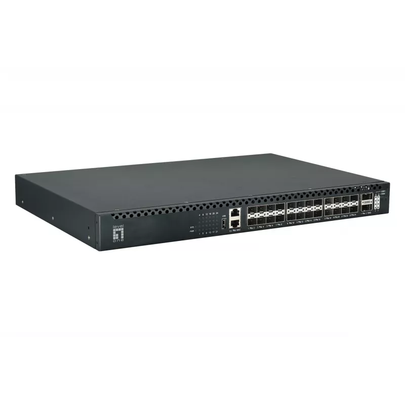 LevelOne 26-Port L3 Managed TOR Fiber Switch, 24x 1/10GbE SFP+, 2x 40/100GbE QSFP28, Hot-Swap Redundant Power Supply