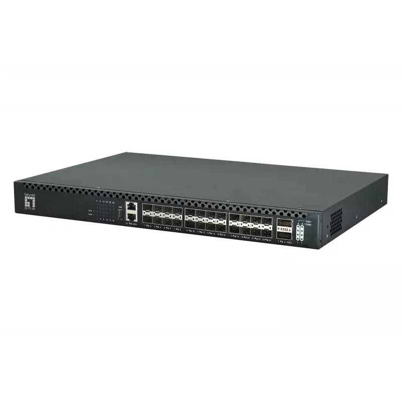 LevelOne 26-Port L3 Managed TOR Fiber Switch, 24x 1/10GbE SFP+, 2x 40/100GbE QSFP28, Hot-Swap Redundant Power Supply