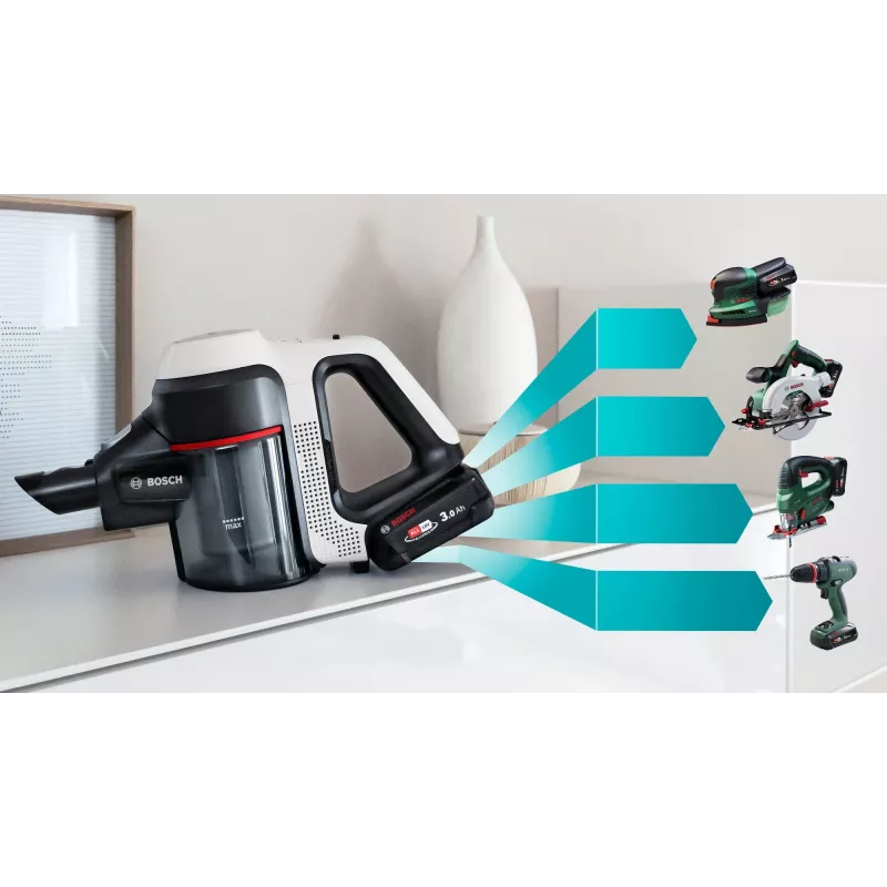 Bosch BSS711W stick vacuum/electric broom Battery Dry Bagless 0.3 L Black, Silver, White