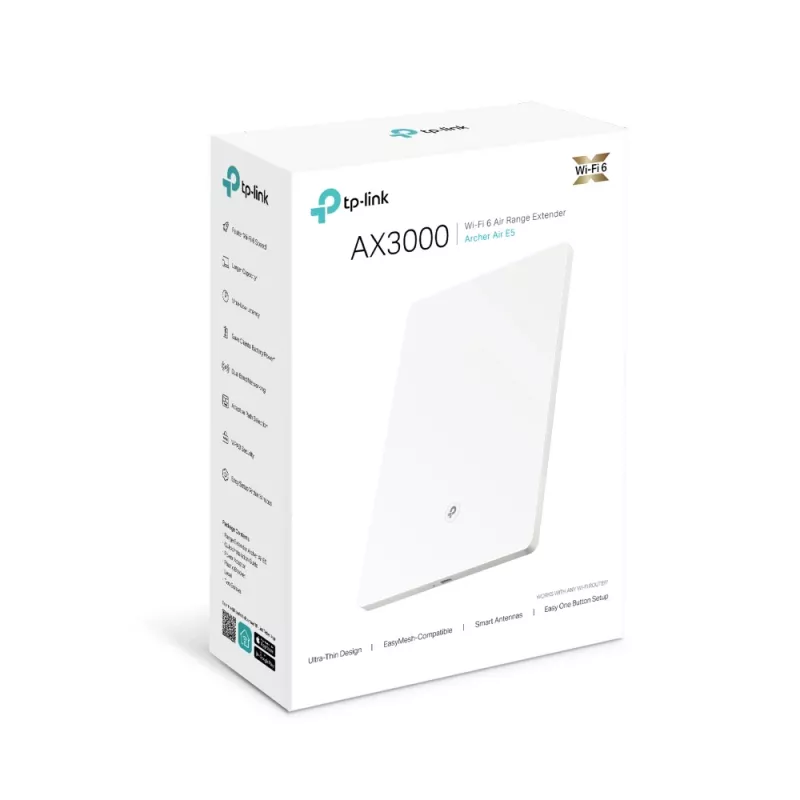 TP-Link Archer AX3000 Dual-Band Wi-Fi 6 Air Range Extender, Network repeater, 2976 Mbit/s, White, Wall, FCC, RoHS, 12 V