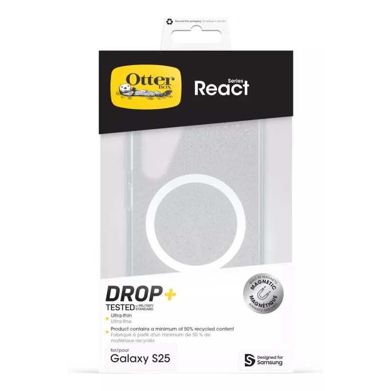 Samsung Otterbox React Case with magnets for Galaxy S25, Cover, Samsung, Galaxy S25, 15.8 cm (6.2 inch), Black, Transparent