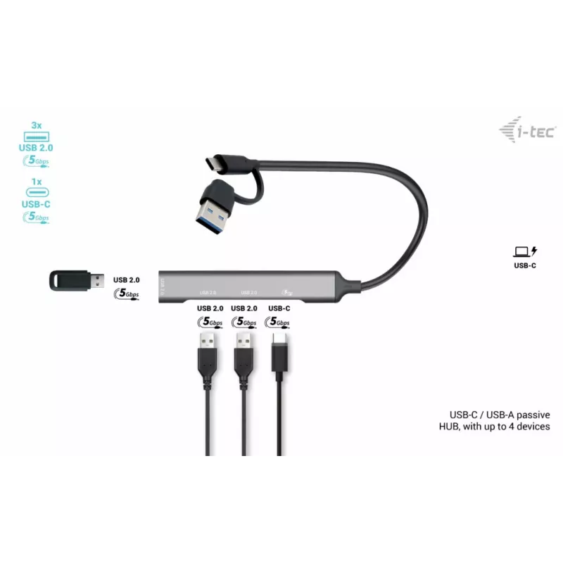 i-tec USB-C/USB-A Metal HUB 1x USB 3.0 + 3x USB 2.0