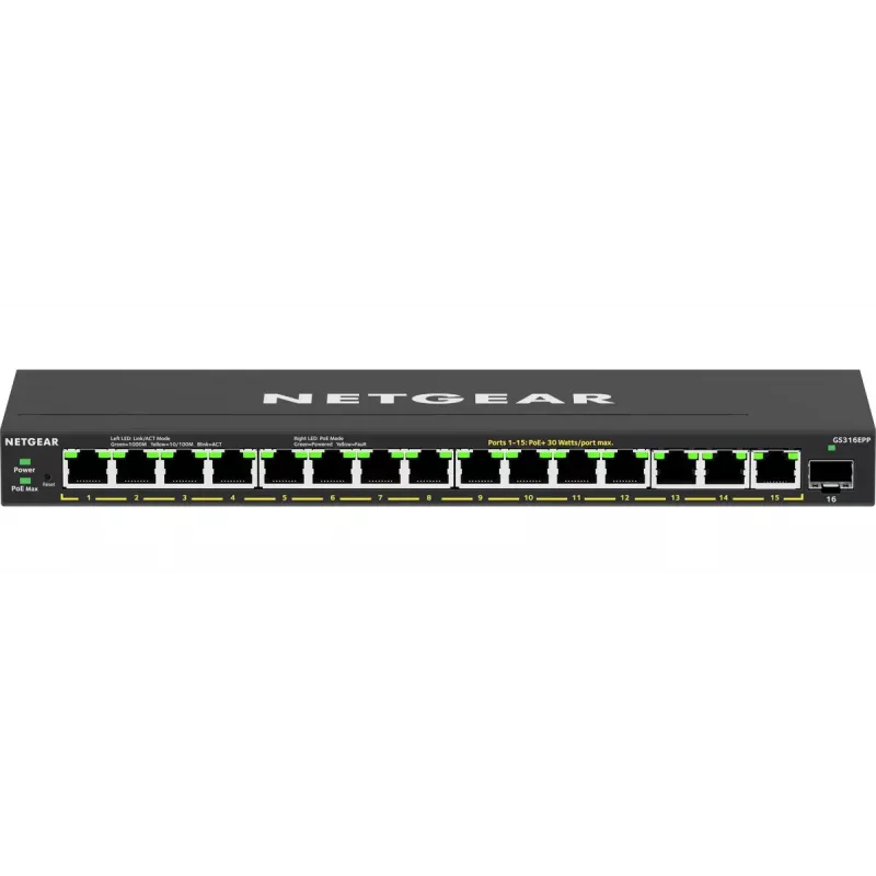 Managed Switch NETGEAR GS316EPP 16-Port PoE+ Gigabit Ethernet