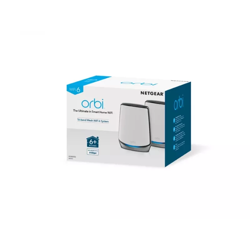 NETGEAR Orbi RBK852 AX6000 WiFi 6 Mesh System Tri-band (2.4 GHz / 5 GHz / 5 GHz) Wi-Fi 6 (802.11ax) Grey, White 8 Internal