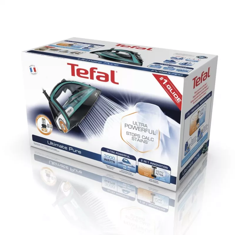 Tefal Ultimate Pure FV9844 Dry & Steam iron Durilium Autoclean soleplate 3200 W Black, Blue