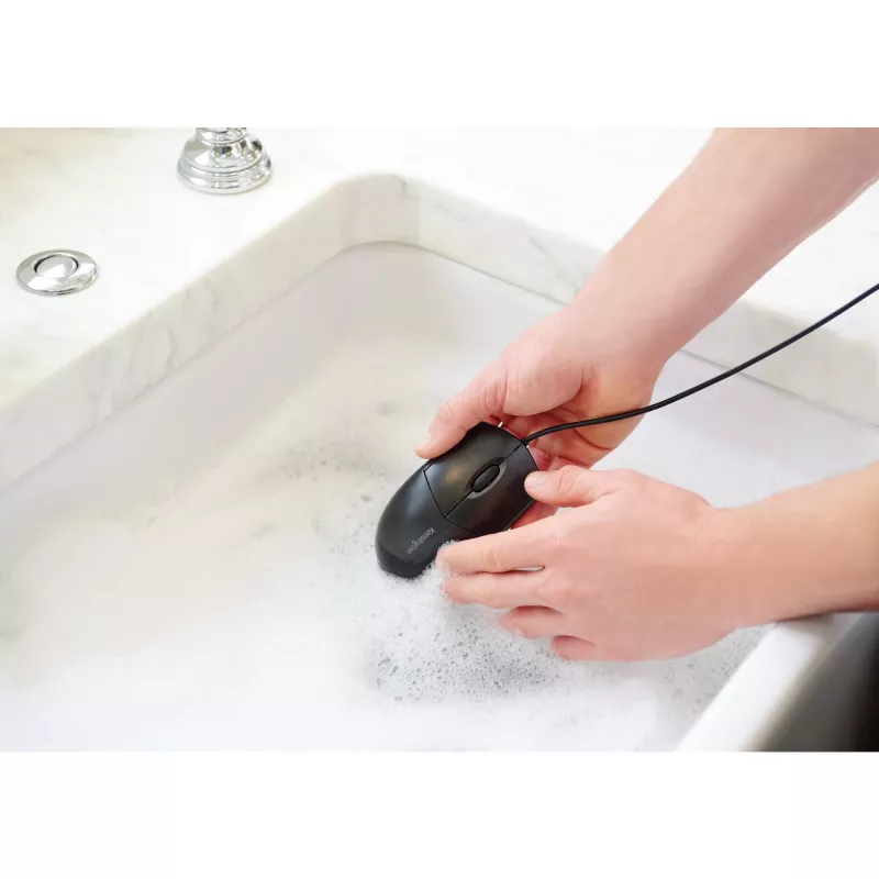 Kensington Pro Fit Wired Washable Mouse, Ambidextrous, Optical, USB, 1600 DPI, Black