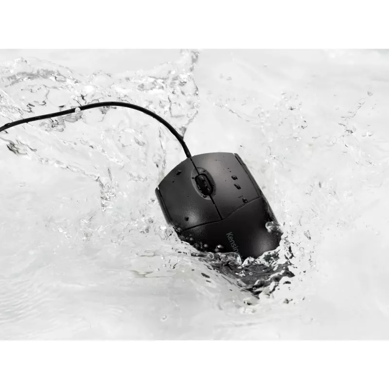 Kensington Pro Fit Wired Washable Mouse, Ambidextrous, Optical, USB, 1600 DPI, Black