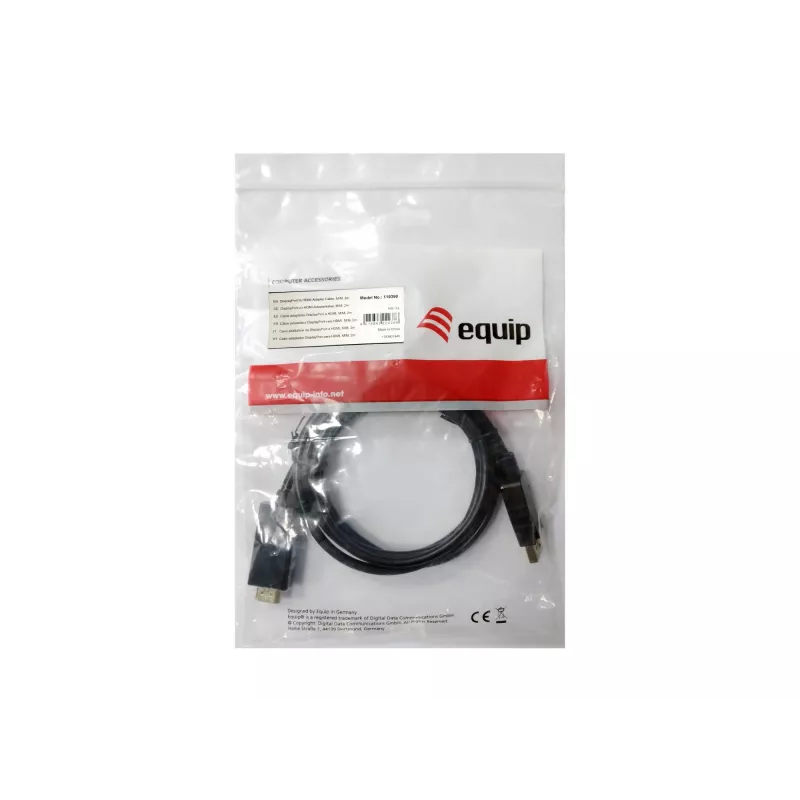 Equip DisplayPort to HDMI Adapter Cable, 2 m, 2 m, DisplayPort, HDMI, Male, Male, Straight