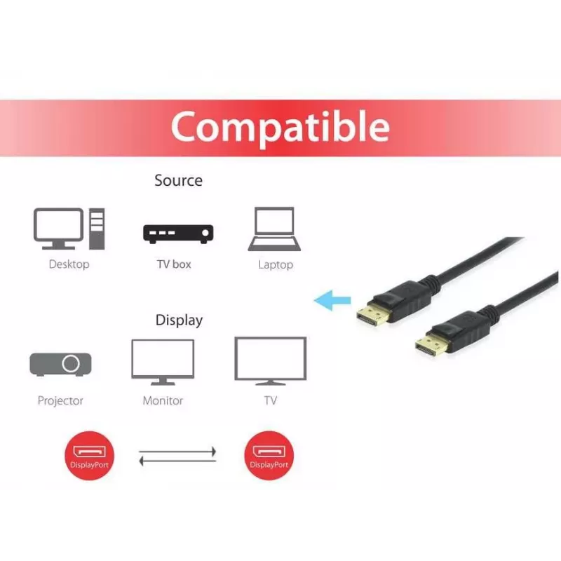 Equip DisplayPort 1.4 Cable, 2m, 2 m, DisplayPort, DisplayPort, Male, Male, 7680 x 4320 pixels