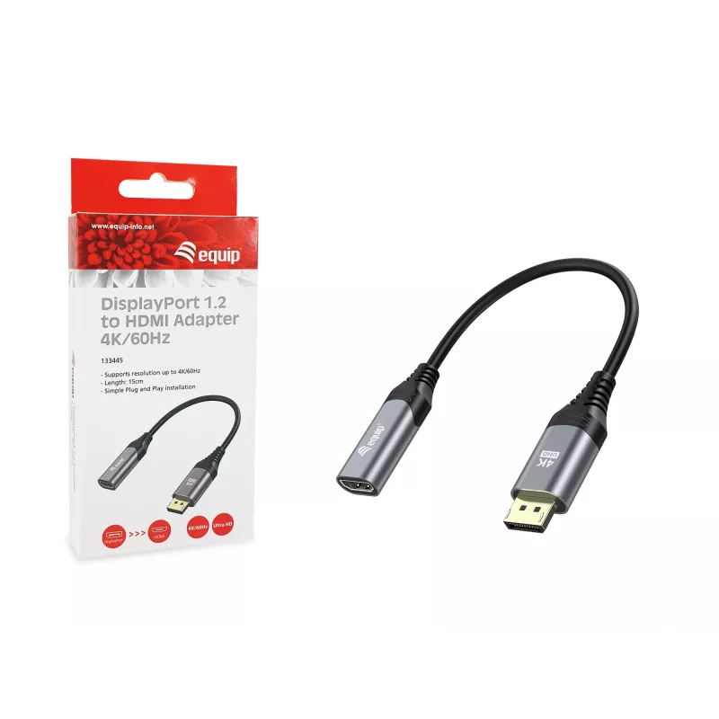 Equip DisplayPort 1.2 to HDMI Adapter, 4K/60Hz, 0.15 m, DisplayPort, HDMI, Male, Female, Straight