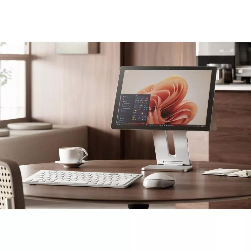Kensington Elevated Stand for Surface, Platinum, Aluminium, Rubber, Thermoplastic polyurethane (TPU), Zinc, 126.4 mm, 139.3 mm, 193 mm, 612 g