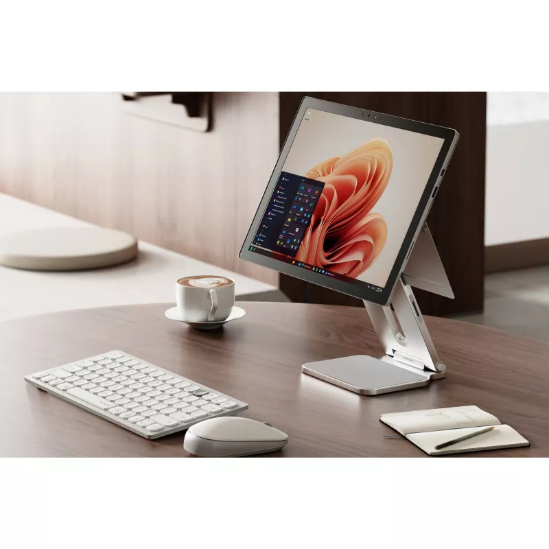 Kensington Elevated Stand for Surface, Platinum, Aluminium, Rubber, Thermoplastic polyurethane (TPU), Zinc, 126.4 mm, 139.3 mm, 193 mm, 612 g