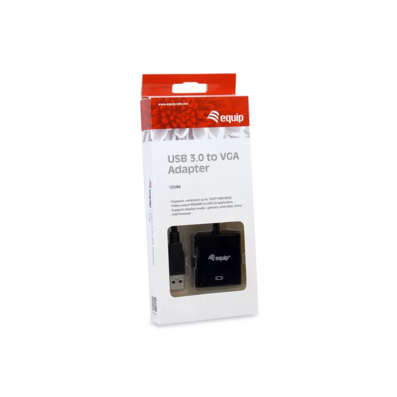 Equip USB 3.0 to VGA Adapter, 3.2 Gen 1 (3.1 Gen 1), USB Type-A, VGA (D-Sub) output, 1920 x 1080 pixels