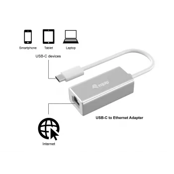 Equip USB Type C to RJ45 Gigabit Network Adapter, Wired, USB Type-C, Ethernet, 1000 Mbit/s, Silver