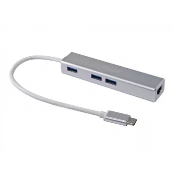 Equip USB-C to 3-port USB 3.0 Hubs with Gigabit adapter, USB 3.2 Gen 1 (3.1 Gen 1) Type-C, Silver, USB 3.2 Gen 1 (3.1 Gen 1) Type-A, WLAN, Aluminium, 22 mm, 15 mm