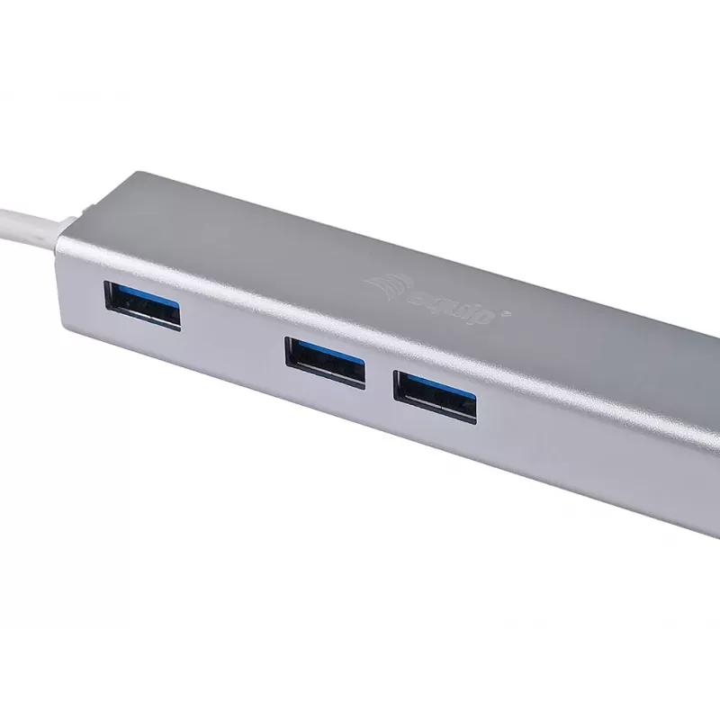 Equip USB-C to 3-port USB 3.0 Hubs with Gigabit adapter, USB 3.2 Gen 1 (3.1 Gen 1) Type-C, Silver, USB 3.2 Gen 1 (3.1 Gen 1) Type-A, WLAN, Aluminium, 22 mm, 15 mm