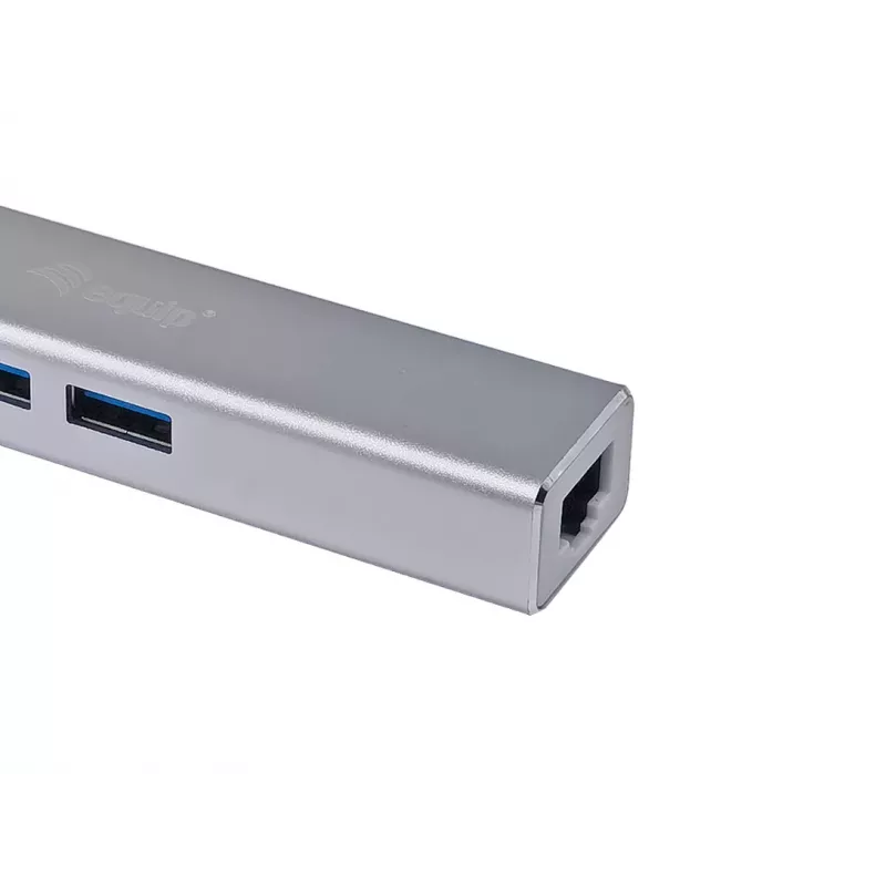 Equip USB-C to 3-port USB 3.0 Hubs with Gigabit adapter, USB 3.2 Gen 1 (3.1 Gen 1) Type-C, Silver, USB 3.2 Gen 1 (3.1 Gen 1) Type-A, WLAN, Aluminium, 22 mm, 15 mm