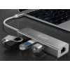 Equip USB-C to 3-port USB 3.0 Hubs with Gigabit adapter, USB 3.2 Gen 1 (3.1 Gen 1) Type-C, Silver, USB 3.2 Gen 1 (3.1 Gen 1) Type-A, WLAN, Aluminium, 22 mm, 15 mm