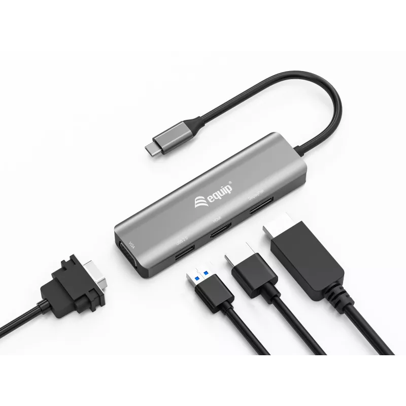 Equip USB-C to HDMI/DisplayPort/VGA /USB Adapter, USB Type-C, HDMI output, DisplayPort output, VGA (D-Sub) output, 3840 x 2160 pixels